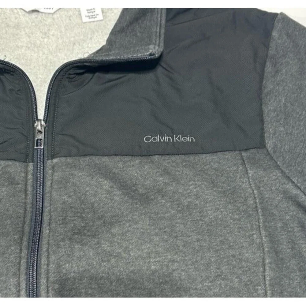 Calvin Klein Men's Large Gray Heather & Black Mixed-Media Full-Zip Jacket